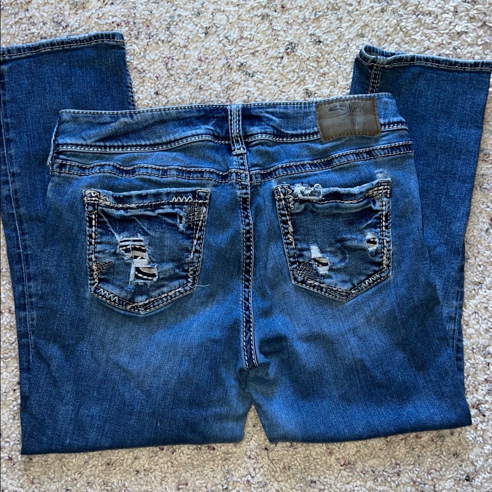 Silver Jeans Women's Distressed Blue Elyse Capris Ankle Jeans Size 29 - Picture 7 of 7